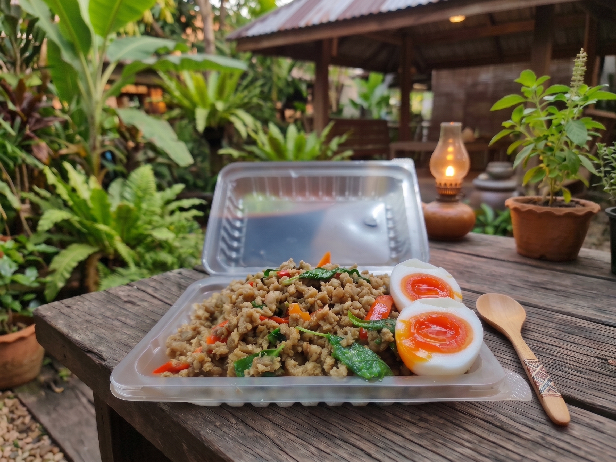 A mouth-watering dish of Thai basil beef served with rice and a perfectly fried egg.